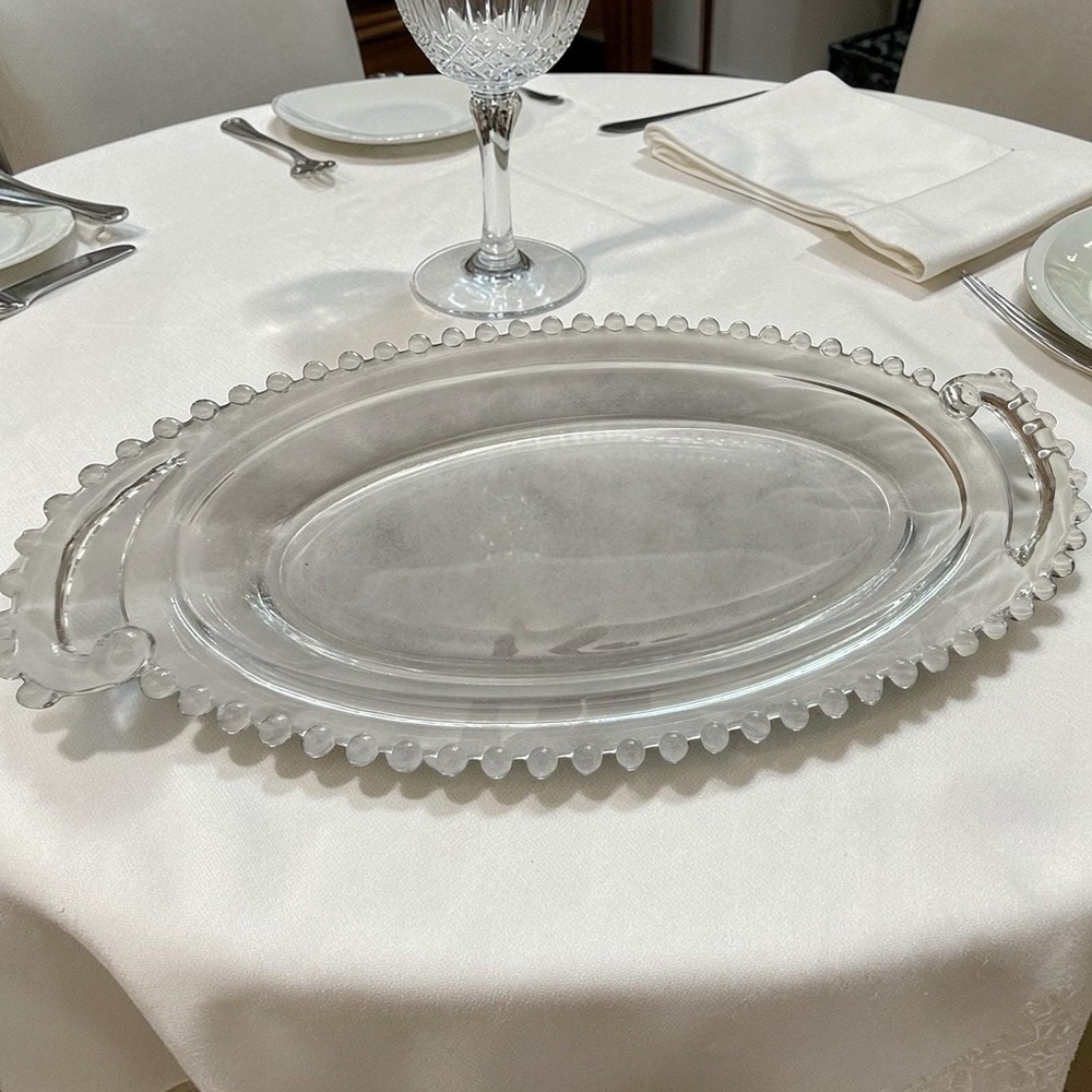 Vintage Imperial Candlewick 3400 Clear Glass Handled Celery Dish 13¼" Bead Edge